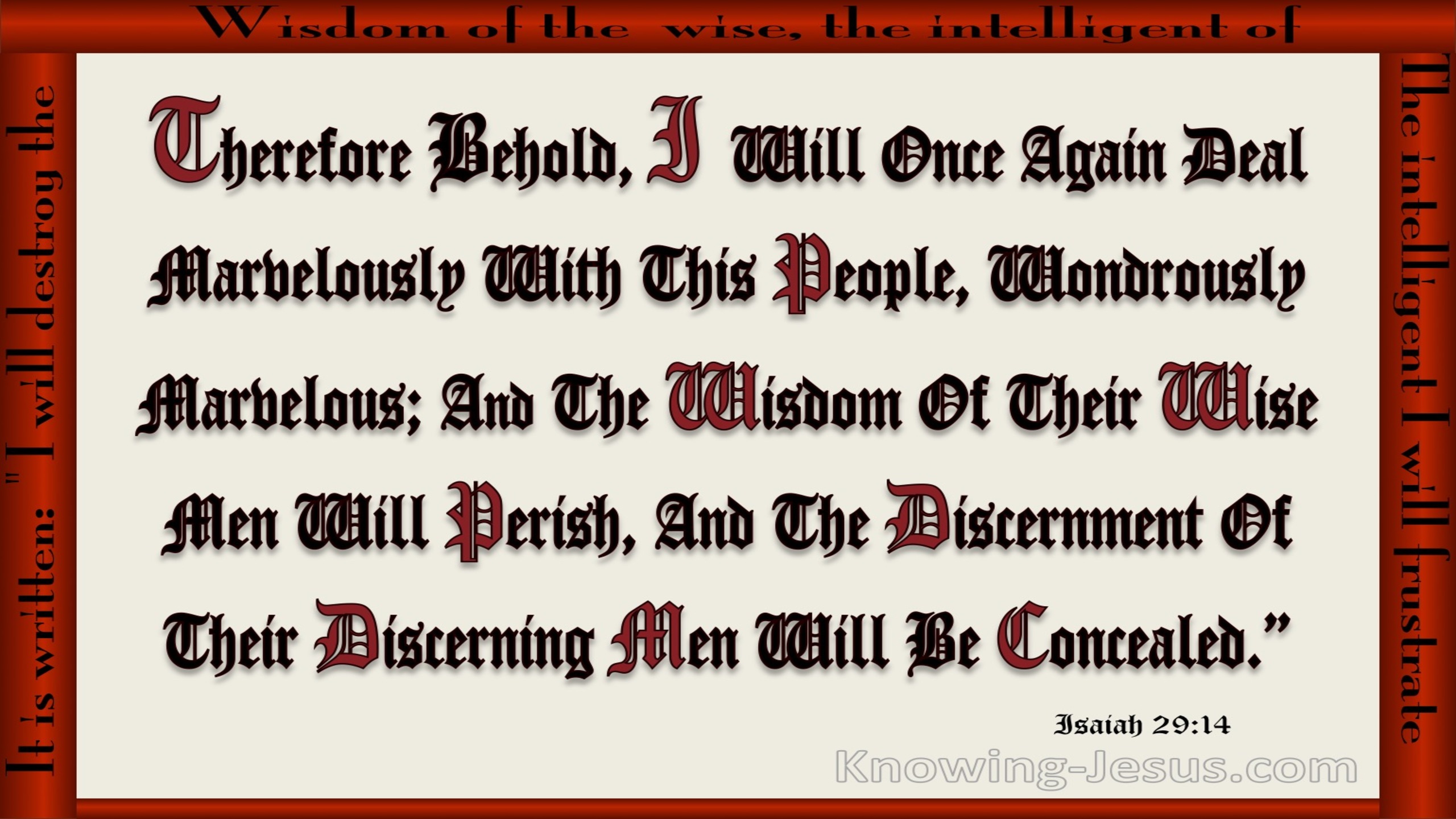 Isaiah 29:14 The Wisdom Of The Wise Will Perish (beige)